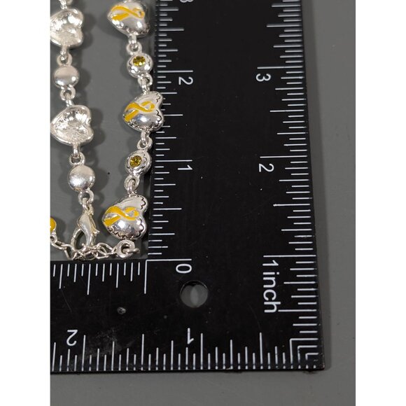 Yellow Ribbon Awareness Bracelet Rhinestone Heart Tennis 7" - Picture 8 of 8